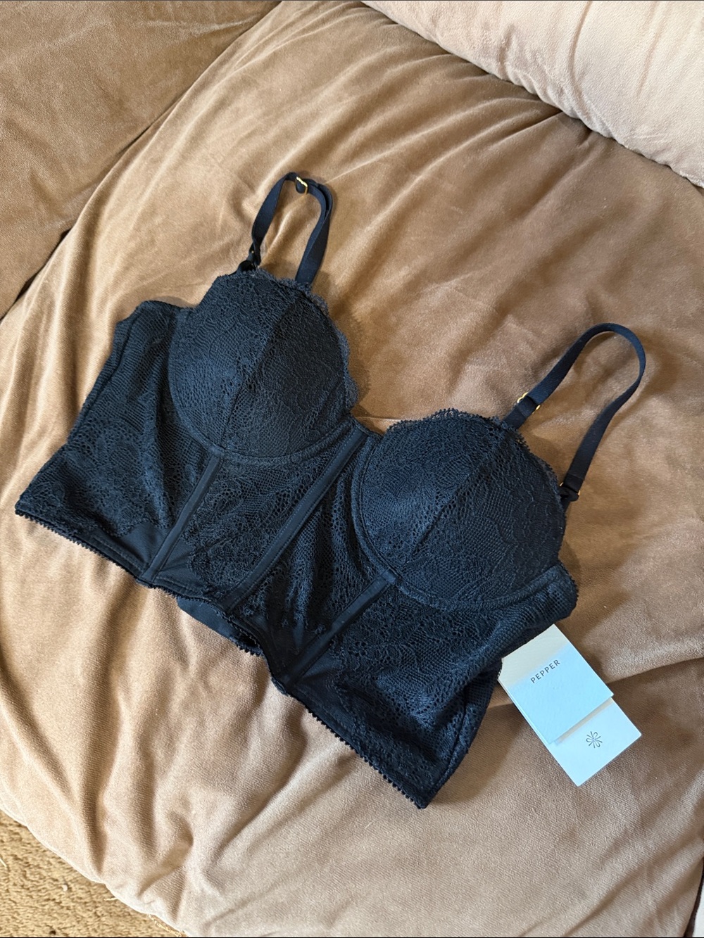 Pepper Black Lace Longline Bra